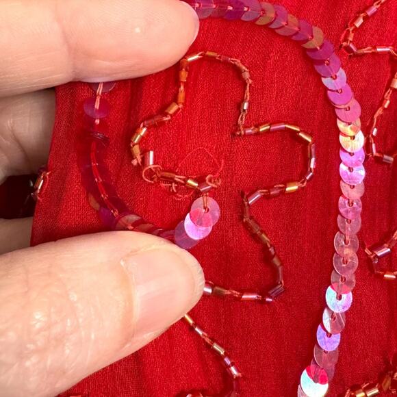 Vintage Gold Star Red 100% Silk Fully Beaded Midi Length Dress Women's Size S - Picture 11 of 15